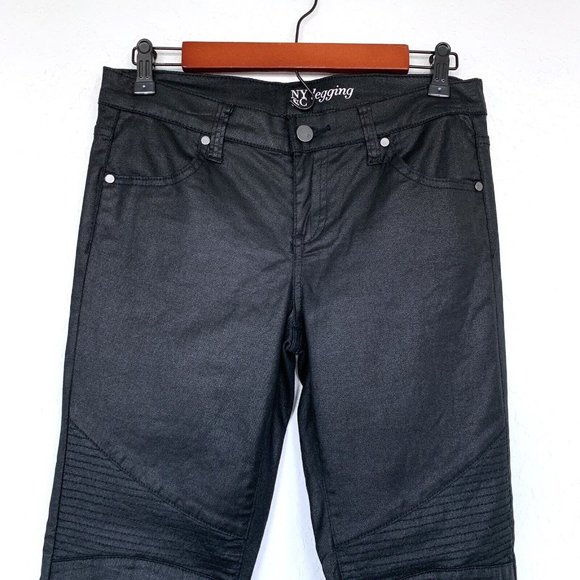 New York & Company Jeans Black Coated Skinny Ankle Zip Leggings - Picture 2 of 9